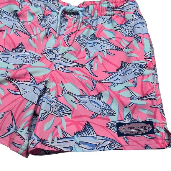 Vineyard Vines Boys Chappy Fish Printed Lined Swim Trunks Size 7 - Picture 2 of 6